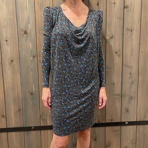 French Connection Gray Print Long Sleeve Dress. ‘90’s Style. Knee Length, Sz 10